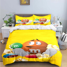 (135CM X 200CM) Fashion M&M Chocolate Logo Print Bedding Sets Exquisite Bed Supplies Set Duvet Cover Bed Comforter Set Bedding Set Luxury Gift