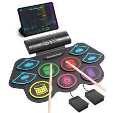 OYAYO 9-Pad Electronic Drum Kit, Roll-Up Drum Pad with Bluetooth MIDI, Built-in Stereo Speaker, Drum Sticks, Portable Practice Kit for Beginners, Kid