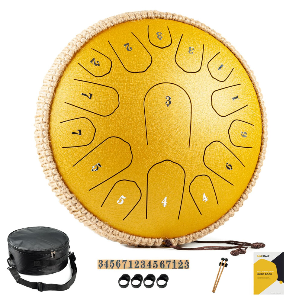 Melobeat Steel Tongue Drum - 13 Inch 15 Notes Tongue Drum - Hand Pan D