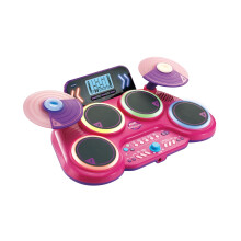 VTech Kidi DJ Drums Pink, Light-up Electronic Drum Kit for Kids, with 4 Drums, 2 Cymbals, Drum Sticks, Bluetooth, Coach Mode and More, Music Toy for
