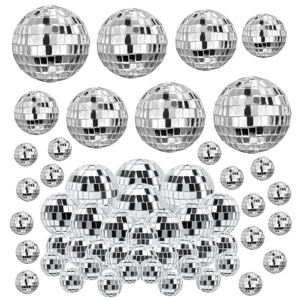Wanfoou Disco Balls Set, 54 Pieces Shiny Disco Ball Small, Disco Ball Cake Top