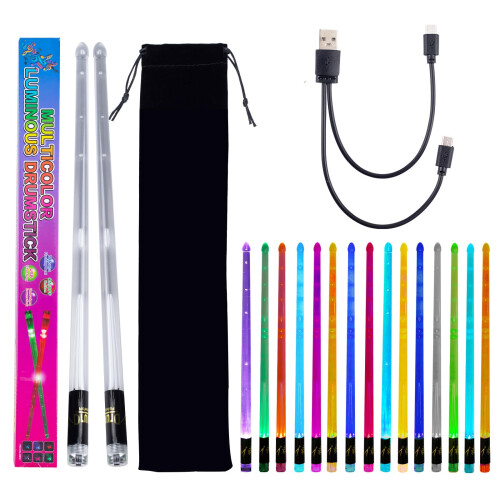 Musfunny Light Up Drum Sticks: 15 Colour Rechargeable LED Drumsticks