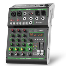 Aveek Audio Mixer, Sound Board Mixing Console with USB Drive/Bluetooth/Computer/4 Channel Stereo Input DJ Mixer,48V Phantom Digital 99 DSP Effect for