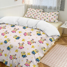 (200CM X 200CM) Pink Blue Minions Comforter Set Soft 3 Pcs Twin Bedding Sets Thicken