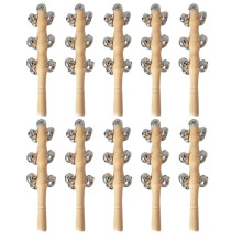 TOYANDONA 10 Pack Jingle Bells Instrument, Wooden Baby Hand Bell Christmas Jingle Stick Shaker Rattle Handhold Musical Instrument Toy School Desk Rin