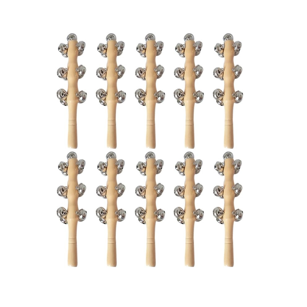 Toyandona 10 Pack Jingle Bells Instrument, Wooden Baby Hand Bell Chris