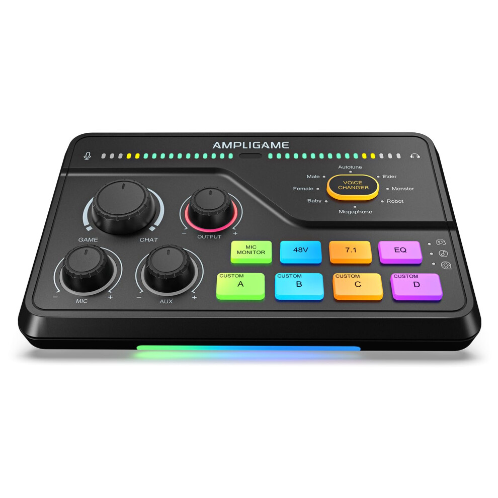 Fifine Rgb Gaming Audio Interface With Xlr Preamp, 7.1Ch Surround Sound Headphone Amp, Eq Modes, Voice Changer, Game/Chat Balance For Streaming, Livi