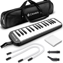CAHAYA Melodica Instrument 32 Key FDA Approved Piano Style Portable with Double Plastic Flexible Long Pipe, Short Mouthpieces and Carrying Bag, CY005
