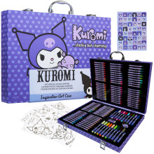 Hello Kitty Kuromi Art Set for Kids, Drawing Colouring Stationery Anime Art Supplies in Travel Carry Case, Kawaii Gifts for Girls (Purple Kuromi)