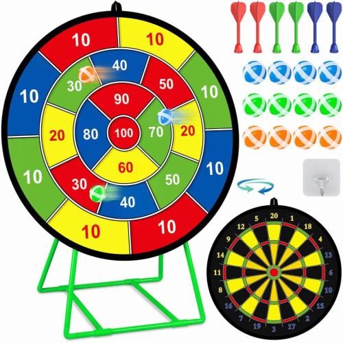 Kids Dart Board Set,Double Sided Dart Board with Bracket