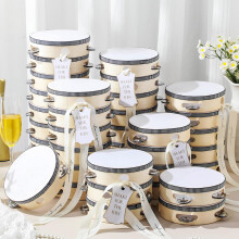Lukmaa 36 Set 4 inch Wedding Tambourines Bulk for Adults Wooden Hand Held Drum with Metal Jingles, Gift Tags, White Tambourine Gift Musical Instrumen