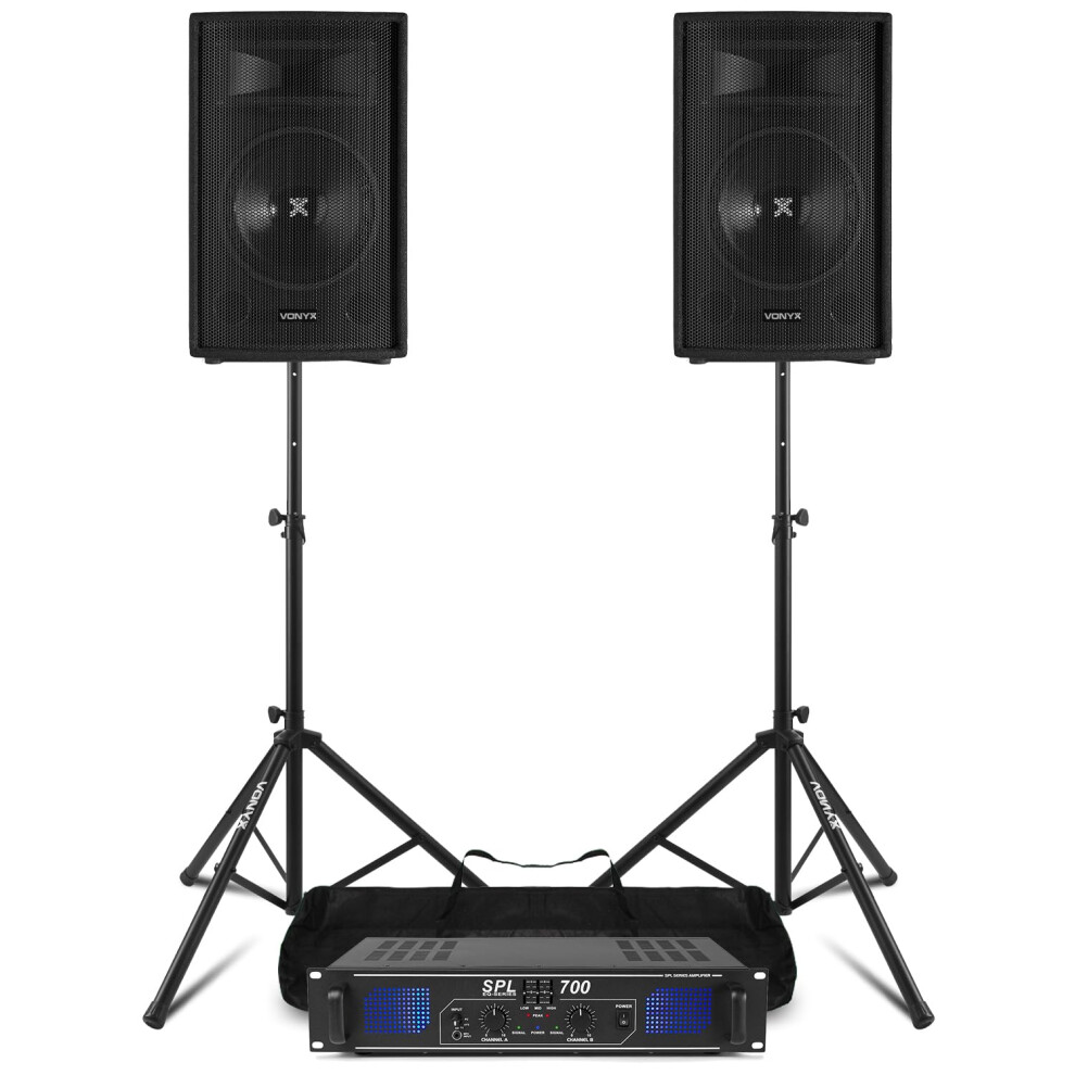 Vonyx 10" Passive Pa Speaker System With Amplifier, Stands & Cables –