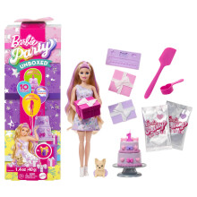 Barbie Party Unboxed Doll & Accessories, Pet Birthday Series Birthday Bows Set with 10 Surprises Including Color Change & Cake-Decorating Activity, J