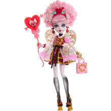 Monster High Scary Sweet Birthday Doll, Cupid Asteria in Pink and Red Party Dress with Themed Accessories like Invite, Balloon, Gift and More, JBG77