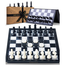 Jaques of London Magnetic Travel Chess Draughts Set With Folding Chess Bo