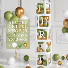 104Pcs Baby Shower Decoration Box, 5 Sage Green baby shower balloon boxes with letters, 45pcs Sage Green Gold Balloons