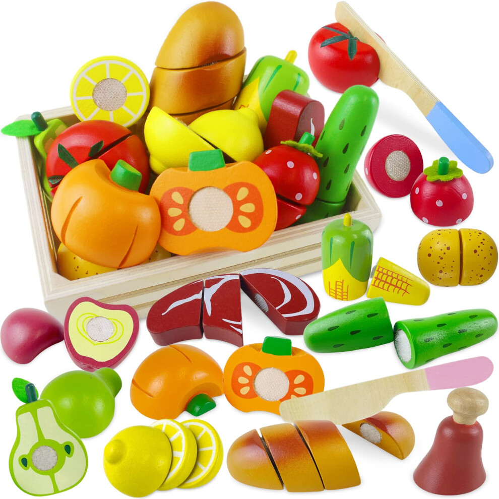 Photos - Board Game Beberolen Wooden Food Toys, Play Food Sets for Children Kitchen, Toy Kitchen Accessories for Kids, Wooden Cutting Fruit and