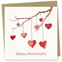 Anniversary Card. Branch of Hearts Design. Card with Kraft Envelope. 150x150mm when folded. Blank inside. Made in Britain.