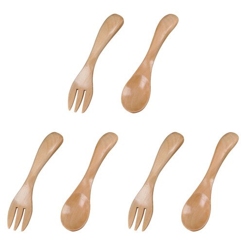 6Pièces Flatware Ensemble Bois Enfants Fourchette Couleur Kaki 1