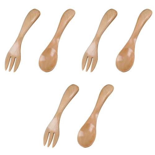 6Pièces Flatware Ensemble Bois Enfants Fourchette Couleur Kaki 2