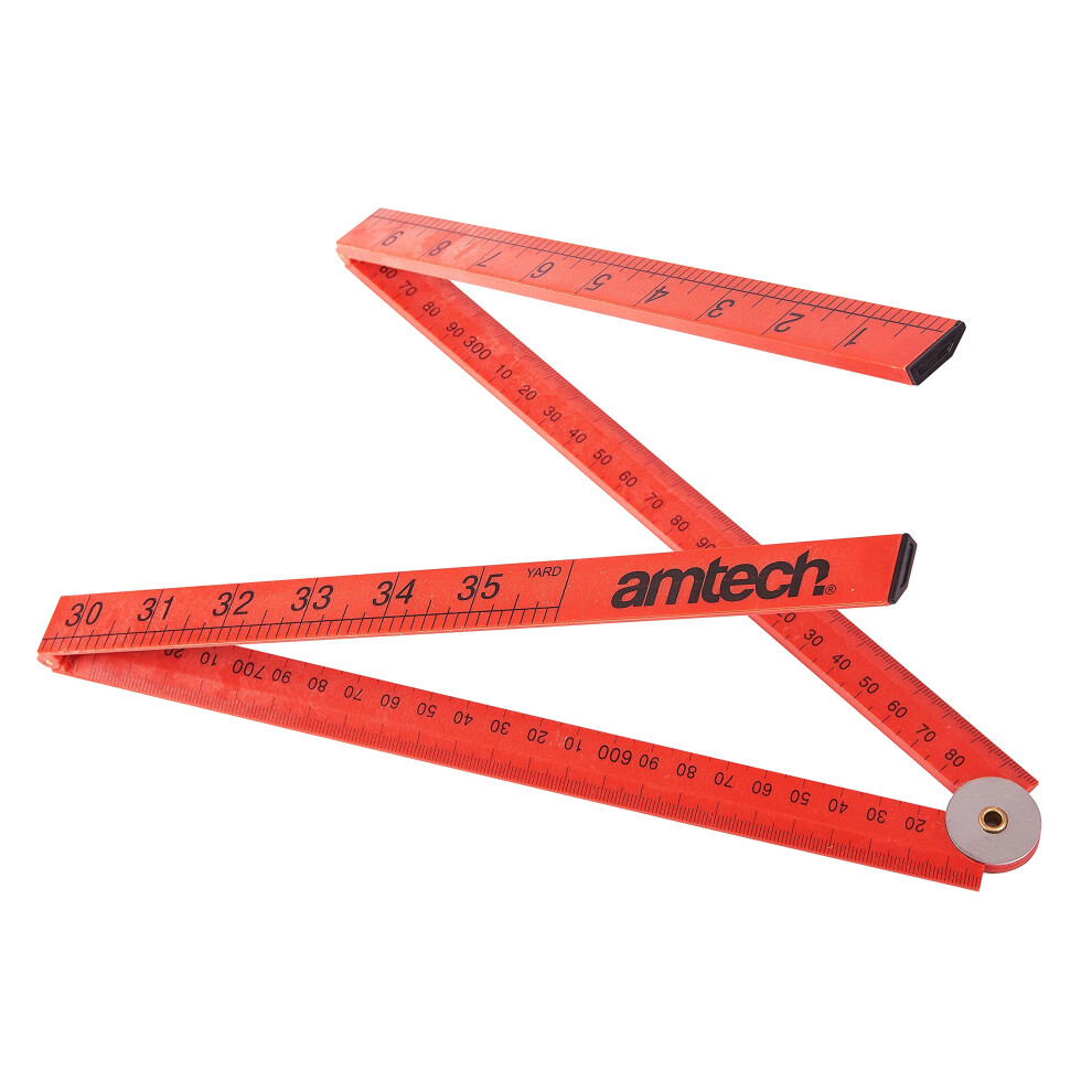 Amtech - Folding Plastic Rule, High-Impact Dual Scale Design, Folds For Pocket Storage, For Carpentry And Site Work, 1 M / 39 In 5051227179838