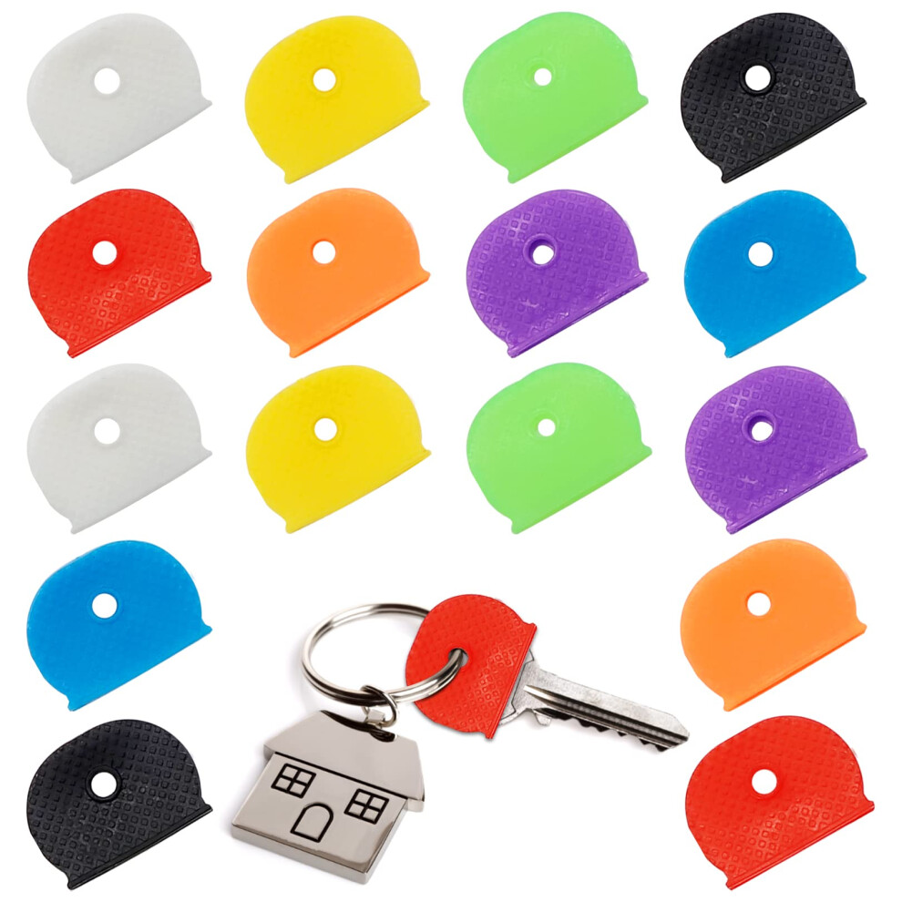 16 Pack Half Round Key Cap Tags,8 Colours Plastic Key Identifier Coding Label Covers 47100916