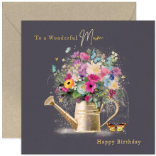 Female Happy Birthday Card for Mum - 'Wonderful Mum' Watering Can Birthday Card - Gol