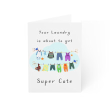 New Baby Greeting Card - 'Super Cute' Clothesline Design - Perfect for Expecting Pare