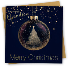 Christmas Card for Grandson. Luxury Christmas card with gold foil and spot hi gloss.