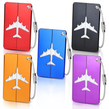 MOXYOY 5-Piece Metal Luggage Tags Set,Durable Aluminium Travel Suitcase ID Tags with Stainless Steel Cable Ties & Waterproof PVC Cards