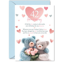 42nd Anniversary Card for Men Women - Teddy Bear Roses - Happy 42 Year Anniversary Ca