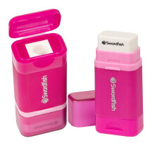 Swordfish Combo Pencil Sharpener with Mess-Free Canister and Eraser [Pack of 1] Pink