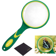 Magnifying Glass 4X-5X Large Handheld Magnifier with Cleaning Cloth - 75mm Thickened Lens Frame Non-Slip Soft Rubber Handle for Seniors Reading Kids
