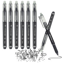Surcotto 6pcs Erasable Pens Black, Friction Pens with Rubber, Rub Out Pen with Eraser