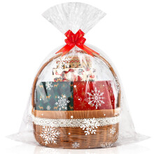 GOMANCHE Snowflake-Printed Christmas Cellophane Wrap Bags - 60x75 CM Large Clear Plas