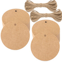G2PLUS 5.5 CM Brown Round Gift Tags: 100PCS Kraft Paper Labels, Blank Hang Tags with