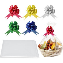 5pcs 36 * 26" Extra Large Easter Gift Bags and Bow for Presents Hamper Baskets Wraps Wrap Packaging Clear Cellophane Hampers Kit Plastic Wrapping