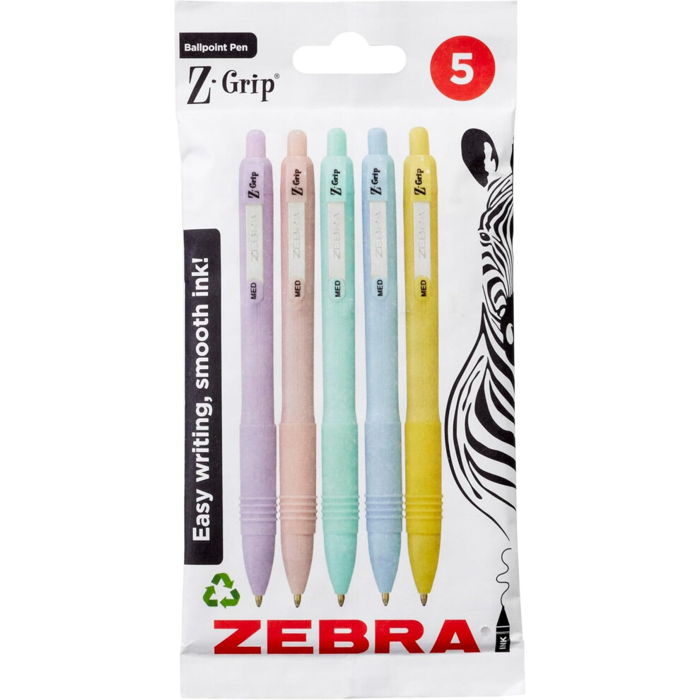 Zebra Pen Z-Grip Smooth Ballpoint Pens Black Ink 5Pk - Pastel Barrel 1Mm Medium Point 84431226