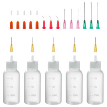 Needle Bottle Applicator 30ml 5Pcs, Precision Needle Tip Glue Bottle with 14 Dispensing Fine Needles and 12 Caps for DIY Craft Refilling Glue