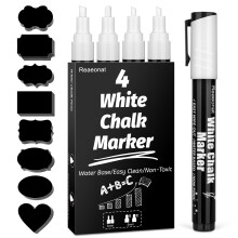 Reaeonat Chalk Pens, 4 Pack White Liquid Chalk Markers Wipe Erasable Pen 3mm and 6mm