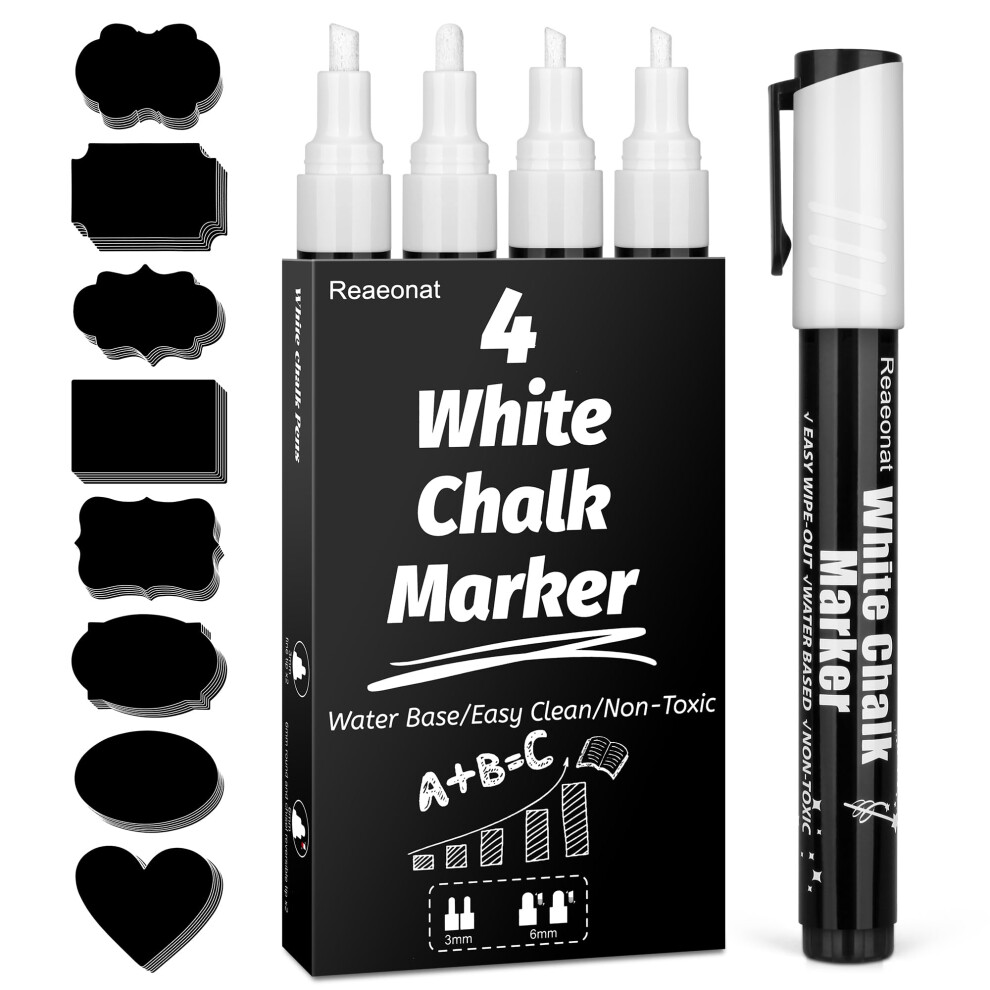 Photos - Felt Tip Pen Reaeonat Chalk Pens, 4 Pack White Liquid Chalk Markers Wipe Erasable Pen 3mm and