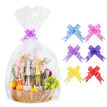6 PCS Extra Large Cellophane Bags for Hampers, 30"X40" Hamper Wrapping Cellophane Hamper Cellophane Wrap and Bow for Gift Basket Birthday Wedding