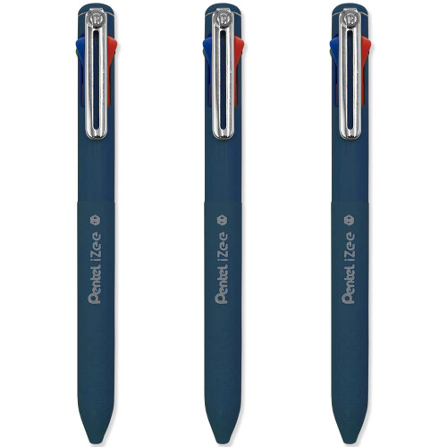 Pentel Pentel iZee 4 Colour Ballpoint Pen - Deep Blue Barrel - Multi Ink - Black, Blue, Red