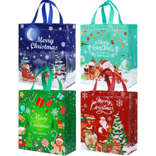 Pecehom 4Pcs Large Christmas Tote Bags,Reusable Waterproof Shopping Bag with Handle N