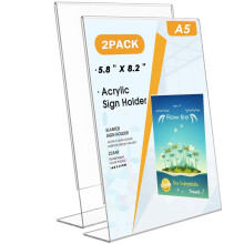 Flow fire A5 Acrylic Sign Holder, 2 Pack L-Shape A5 Clear Perspex Display Stand, Slan