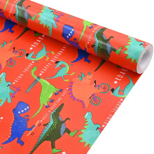 Red Dinosaur Animal Birthday Wrapping Paper Roll，Topeedy 43cm*10m Dinosaur Theme Eco