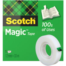 Scotch Magic Tape, 1 Roll, 12 mm x 33 m - General Purpose Sticky Tape for Document Repair, Labelling & Sealing