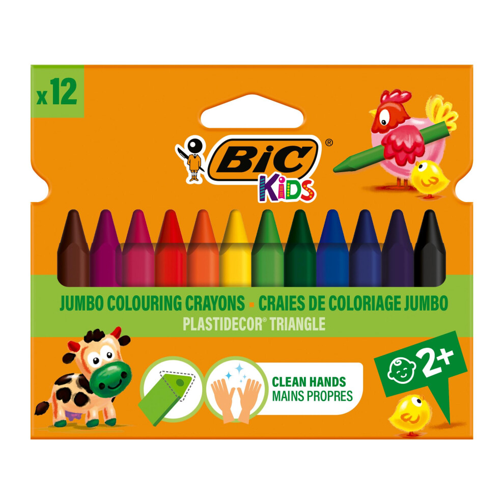 Bic Kids Plastidecor Colouring Crayons - Cardboard Wallet Of 12 - Assorted Colours - Ideal For Small Kids