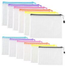 12 Pcs A4 A5 Plastic Zip Wallets, Document Folders, Mesh Zipper Bags, Waterproof Zip