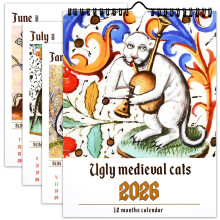 Ugly Medieval Cats Calendar 2026, Funny Calendar 2026 for Cat Lovers, Weird Medieval
